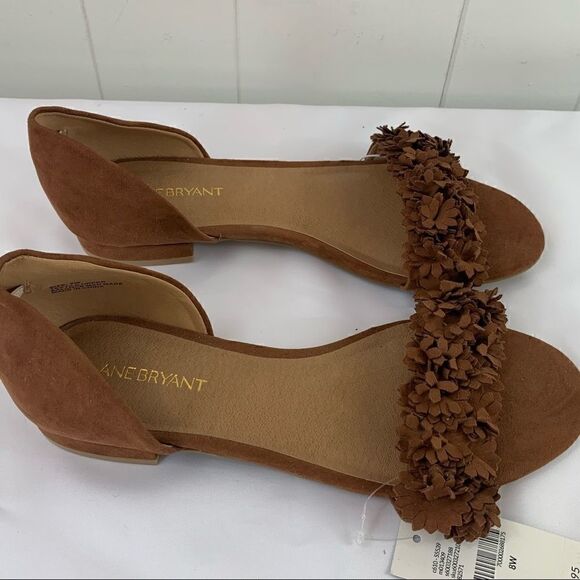 Brown Flats Lane Bryant Open Toe Slip On Cutout Floral size 8 - Picture 5 of 8